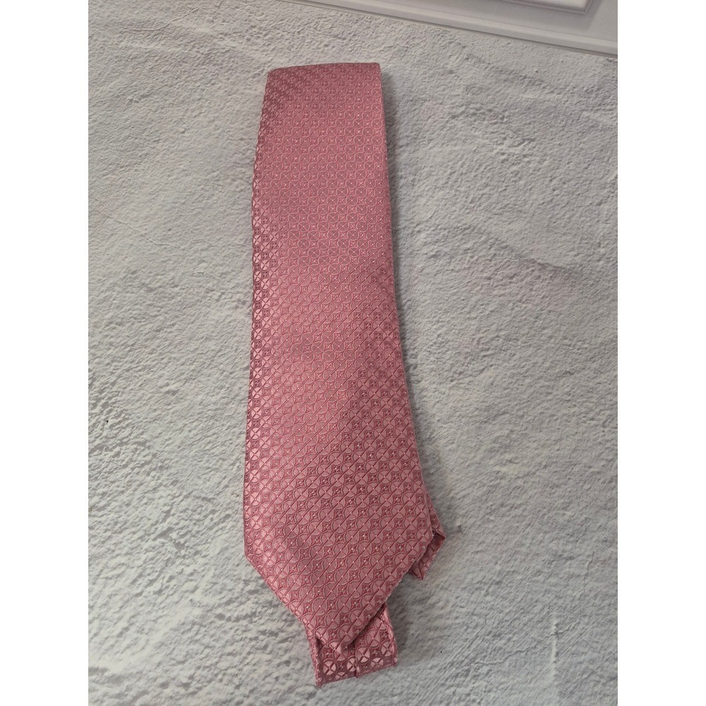 Pronto Uomo Pink Geometric 100% Silk Techno-Care Necktie Stain Resistant Mens